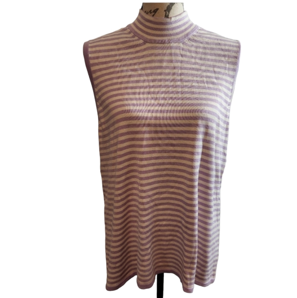 Liz Lange Maternity Silk Blend Strip Sleeveless Mockneck Knit Top
